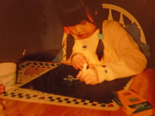 Drawing with chalk helps to build small muscle coordination for handwriting.