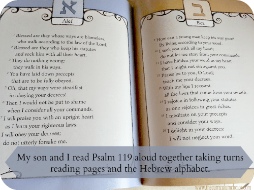 Hebrew Alphabet pages in A Light for my Path also contains the entire Psalm 119. | The Curriculum Choice