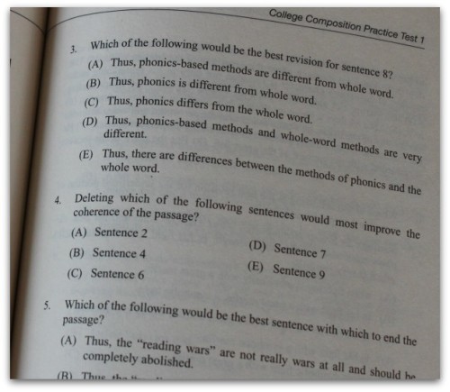 Just like the Composition Test Prep guide, the Algebra guide offers diagnostic tests, a large section of review/study material, test taking tips and two practice tests (both online and in print.)  The review/study guide is actually kind of like a workbook, too, because each example is really a problem that you should try to solve before the answers and explanations are given.