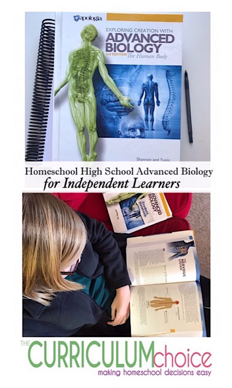 My high schooler thrives on independent study. She is a “give me the book and the notebooking journal and let me go” learner. Apologia Homeschool High School Advanced Biology meets her needs in that way with challenging subjects and the tools for her learning style.