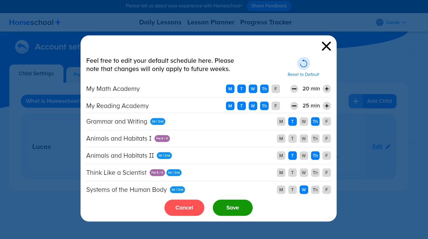 Homeschool + Daily Default Schedule