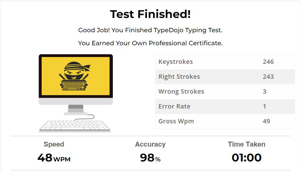 TypeDojo 8th Grade 1 Minute Phrases Type Test