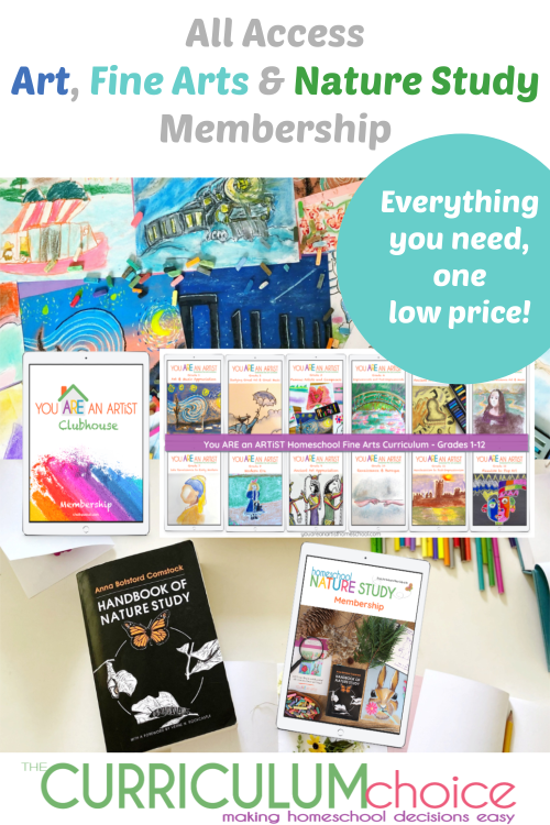 This All Access Art, Fine Arts and Nature Study Membership makes homeschool art, fine arts, and nature study fun, easy and affordable!