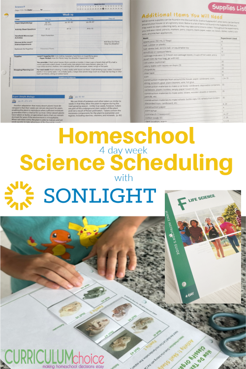 Homeschool Science Scheduling is made easy with Sonlight Science. Weekly schedules are broken into days with both 4 & 5 day a week options.