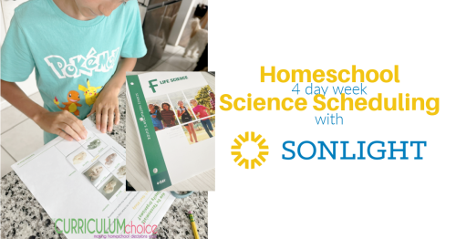 Homeschool Science Scheduling is made easy with Sonlight Science. Weekly schedules are broken into days with both 4 & 5 day a week options.